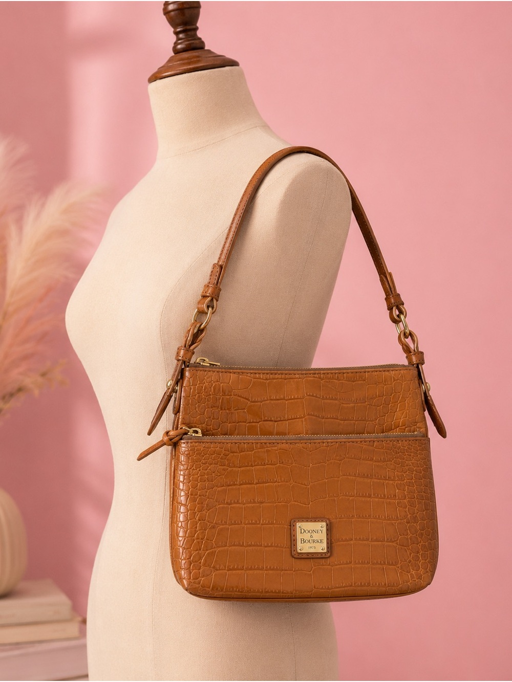 Vintage Dooney & Bourke Croc-Embossed Leather Shoulder Bag